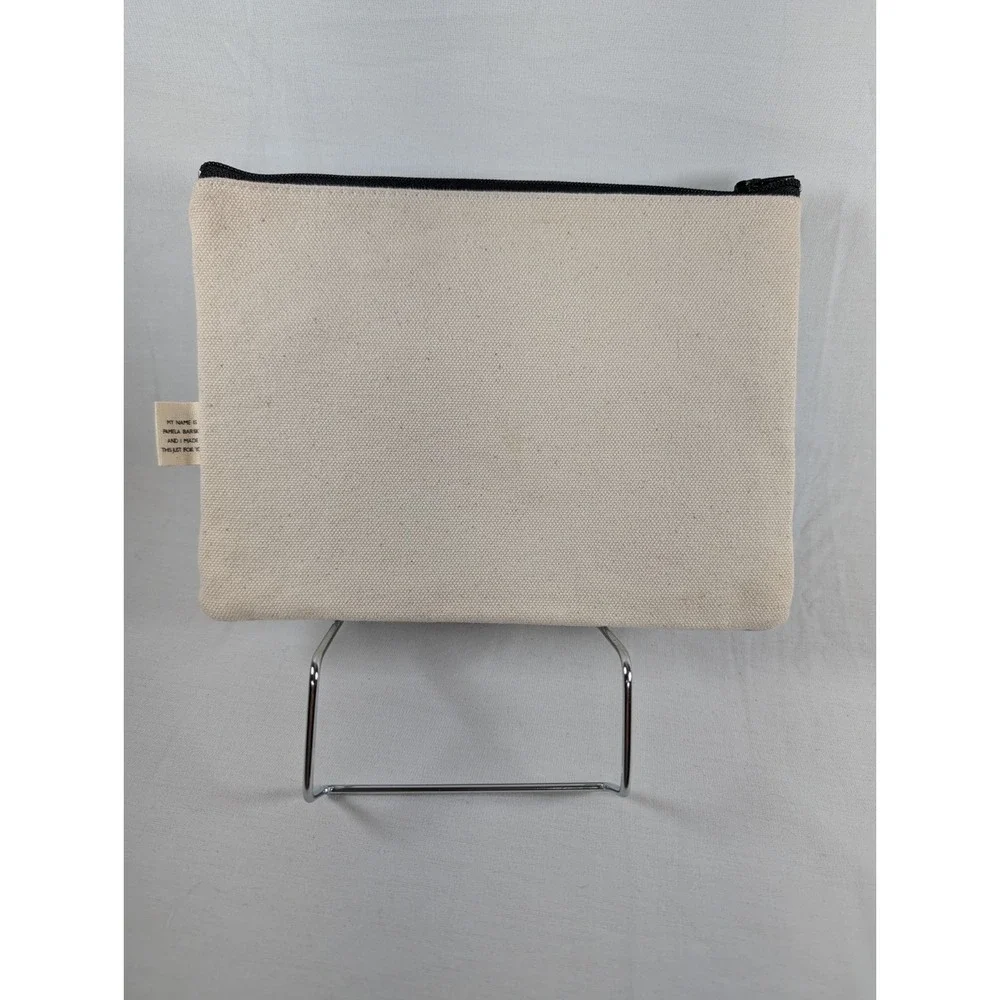 Pamela Barsky Beige Black Canvas Pouch Zipper